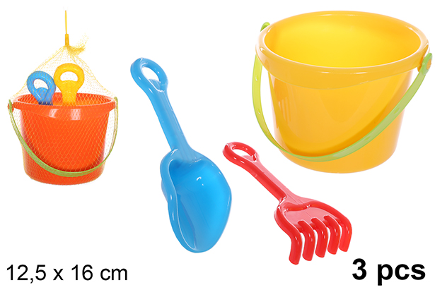[108580] Cubo playa colores con 3 accesorios