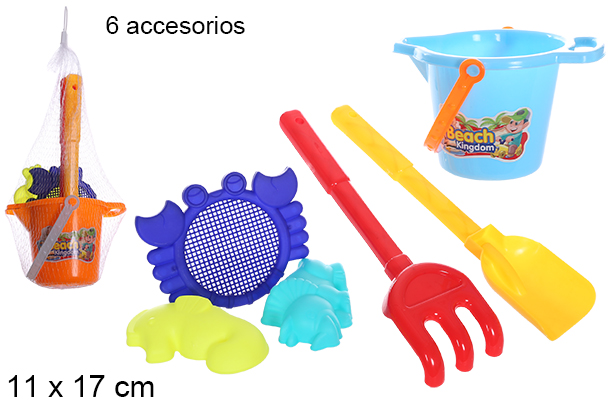 Colorful beach bucket with 6 accessories