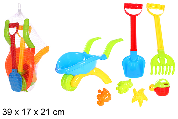 [108601] Carrinho de mão de praia colorido com 7 acessórios