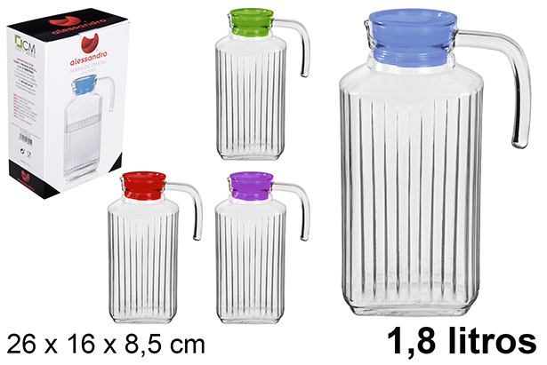 Jarro de água de vidro tampa colorida 1,8 l.