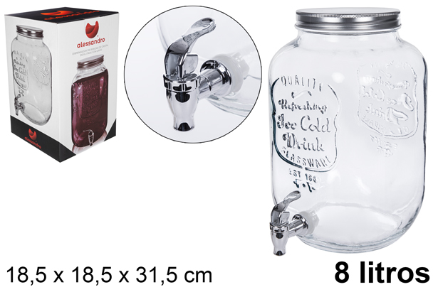 [107947] Distributore d'acqua in vetro con rubinetto 8 l.