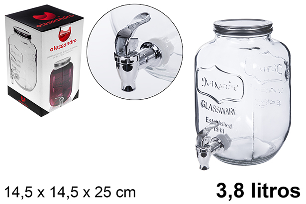 Bote cristal dispensador bebidas con grifo 3,8 litros
