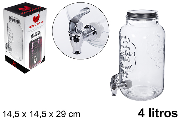 Drink dispenser glass jar with tap 4 l.