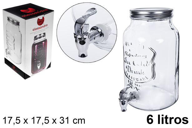 [107946] Frasco de vidro dispensador de bebidas com torneira 6 l.