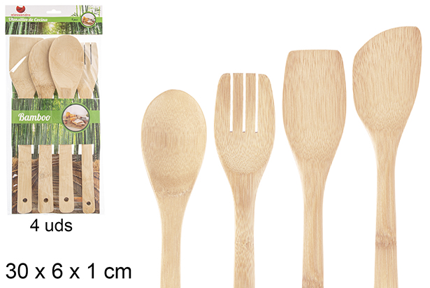 Pack 4 bamboo cutlery 30 cm