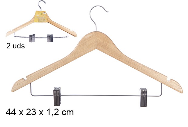 Percha madera natural c/pinzas j/2 new