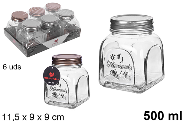 [107998] Frasco de vidro decorado com tampa sortida 500 ml