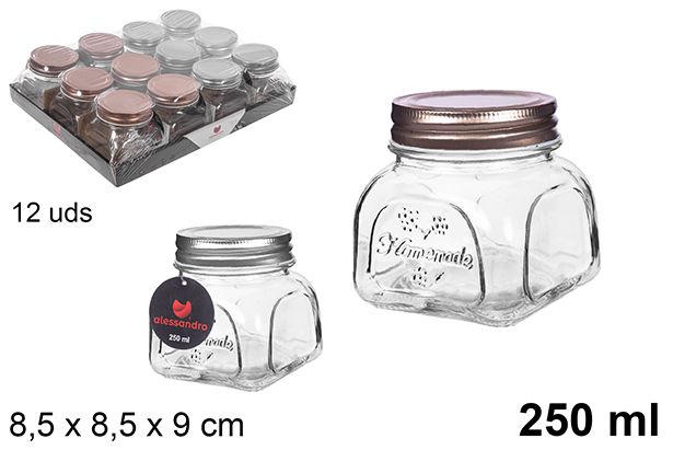 [107997] Barattolo in vetro decorato con coperchio assortito 250 ml