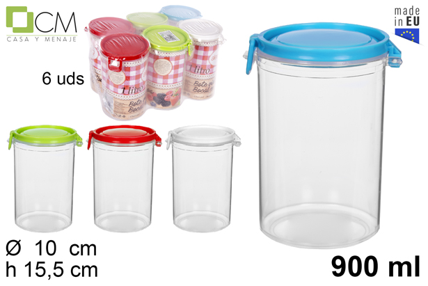 Grand pot en plastique hermétique avec couvercle coloré 900 ml