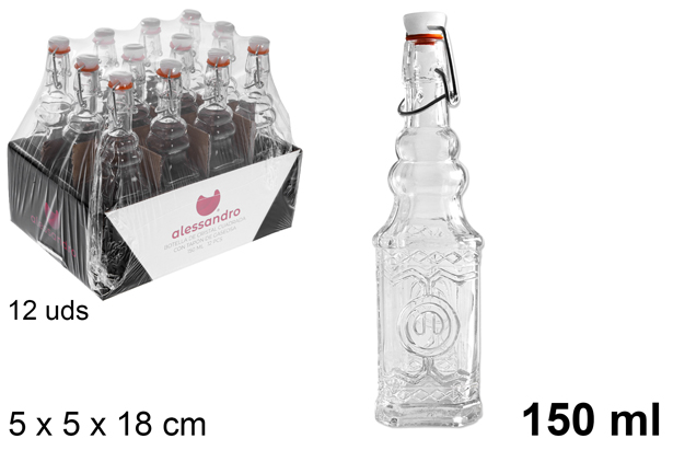 Botella cristal cuadrada tapón gaseosa 150 ml