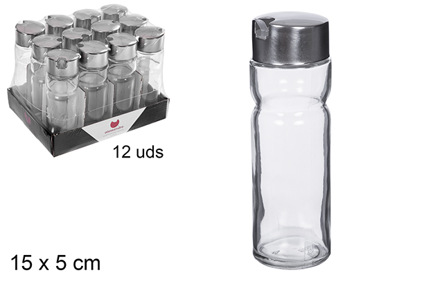 Glass cruet with stainless steel stopper