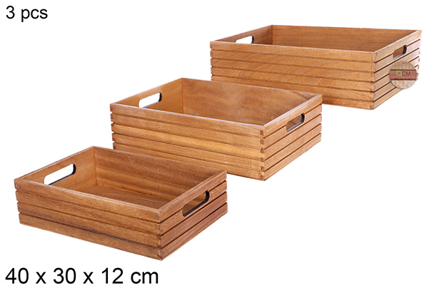 Pack 3 mahogany wood boxes 40x30x12 cm