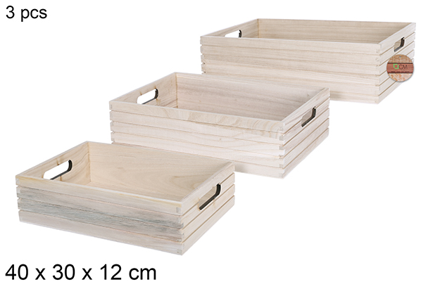 Pack 3 cassette in legno naturale 40x30x12 cm