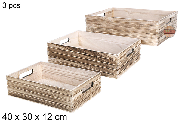 Pack 3 vintage wooden boxes 40x30x12 cm
