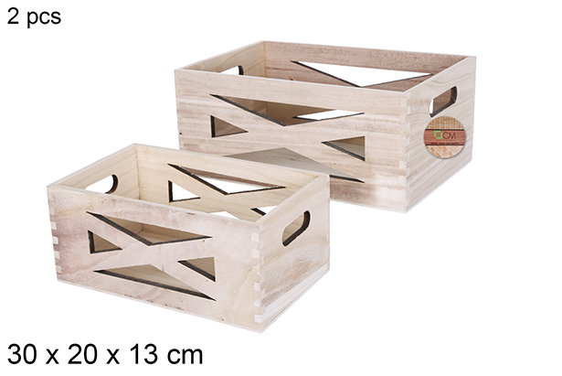 Pack 2 cassette in legno naturale 30x20 cm
