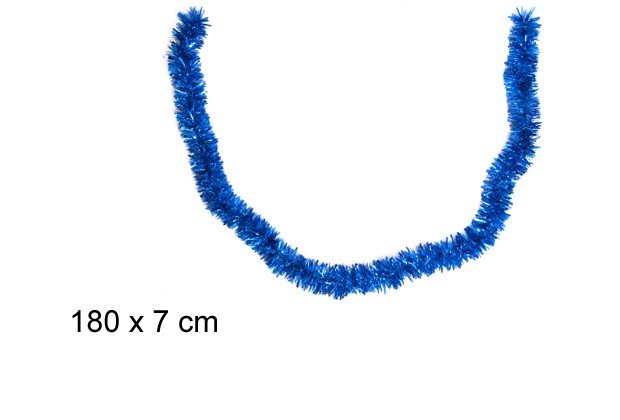 Blue wide Christmas tinsel 7x180 cm