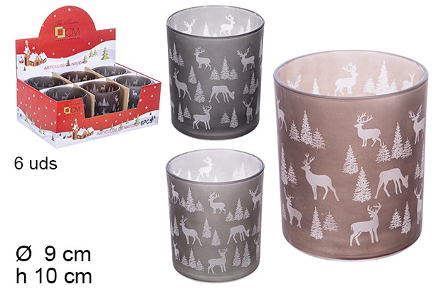 [107880] Portavela cristal decorado Navidad 9 cm