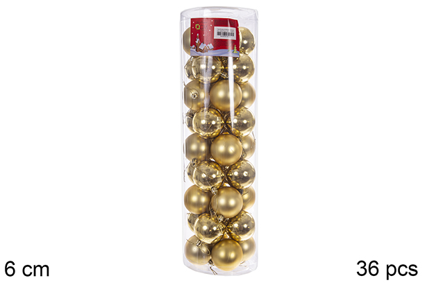 Pack 36 bolas oro brillo/mate cilindro 6 cm