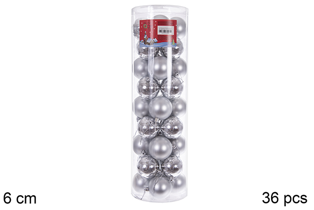 Pack 36 palline argento lucide/opache cilindro 6 cm