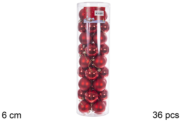 Pack 36 palline rosse lucide/opache cilindro 6 cm 