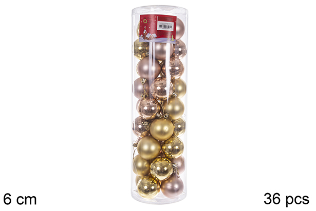 Pack 36 bolas oro/champagne cilindro 6 cm