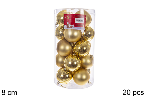 Pack 20 bolas oro brillo/mate cilindro 8 cm