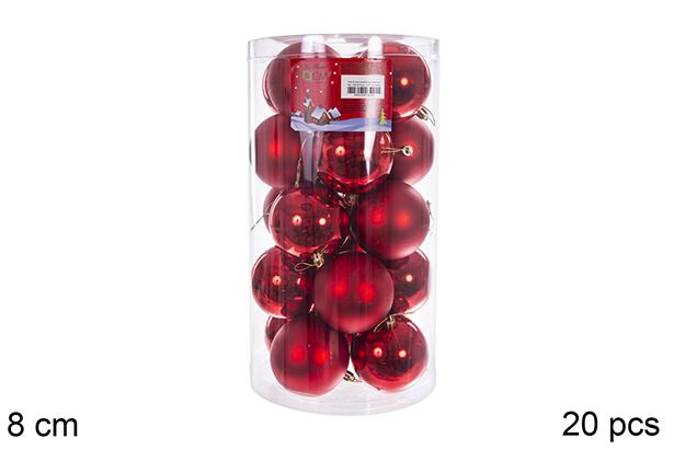 Pack 20 palline rosse lucide/opache cilindro 8 cm