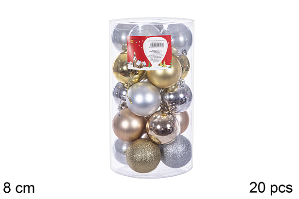 Pack 20 boules or/argent/ivoire/champagne cylindre 8 cm