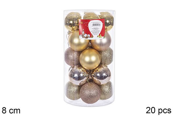 Pack 20 gold/champagne bauble cylinder 8 cm