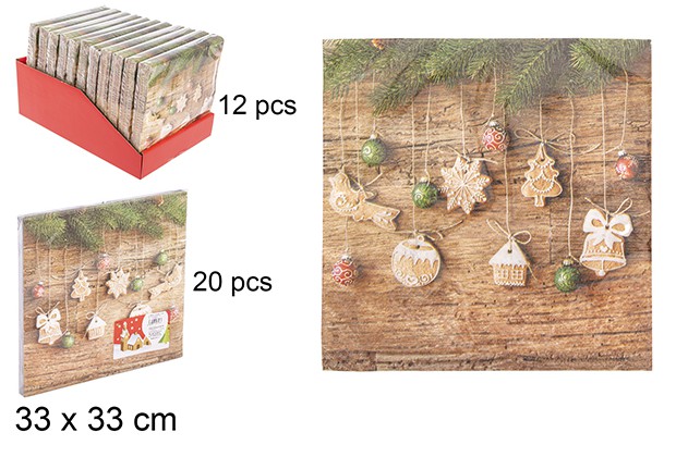 Pack 20 servilletas decorada estrella y bayas 33 cm