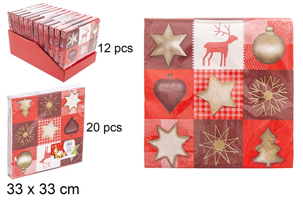 Pack 20 servilletas decorada Navidad surtidos 33 cm