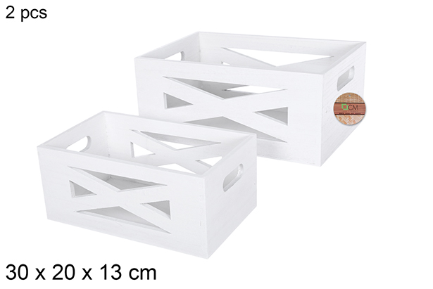 Pack 2 white wooden boxes 30x20x13 cm