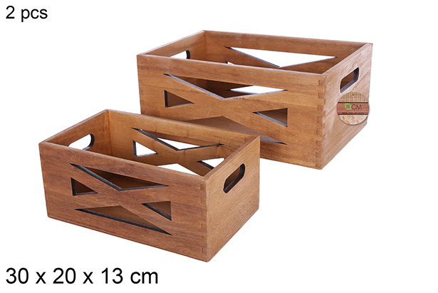 Pack 2 mahogany wood boxes 30x20 cm