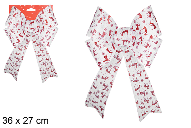 Lazo tela de saco decorado renos rojo 36x27cm