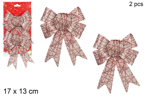 Pack 2 lazos tela saco decorado rayas rojas 17x13 cm