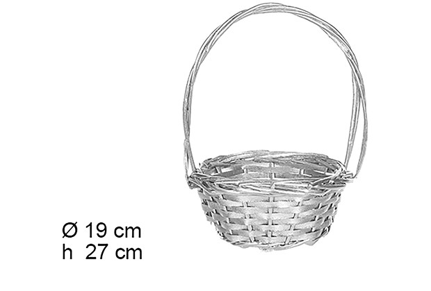 Cesto natalizio in vimini rotondo argento con manico 19 cm