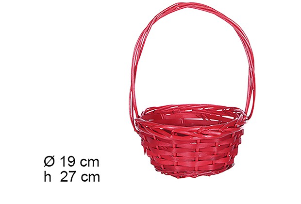 Cesto natalizio rotondo rosso in vimini con manico 19 cm
