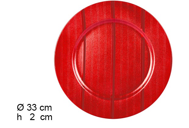 Bajo plato con rayas rojo brillo 33 cm  