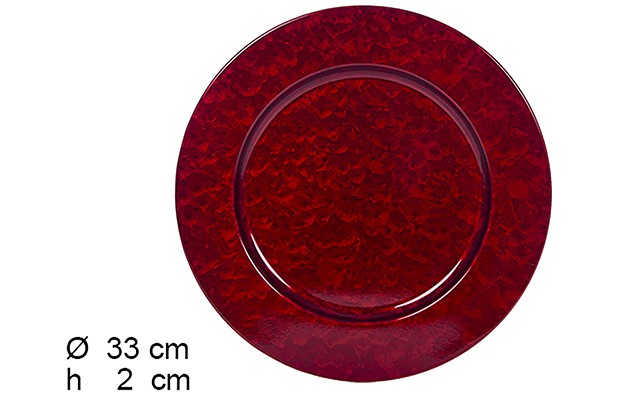 Bajo plato metal rojo brillo 33 cm 