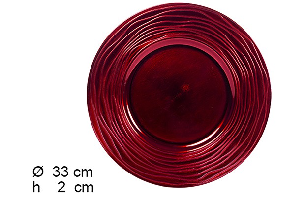 [109225] Piatto rosso basso lucido con bordo decorato 33 cm