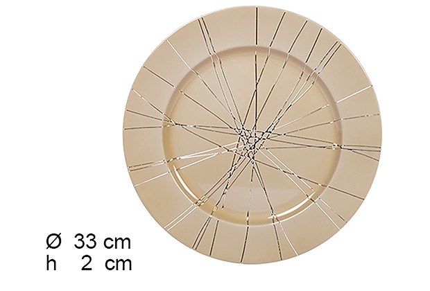 Bajo plato oro brillo decorado hilos 33 cm 
