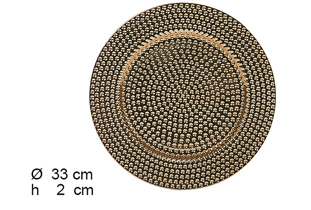 [109229] Sottopiatto glitter oro decorato con perle 33 cm