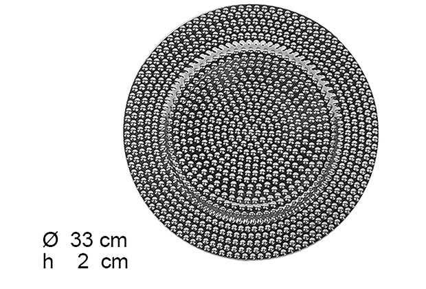 Bajo plato plata brillo decorado perlas 33 cm 