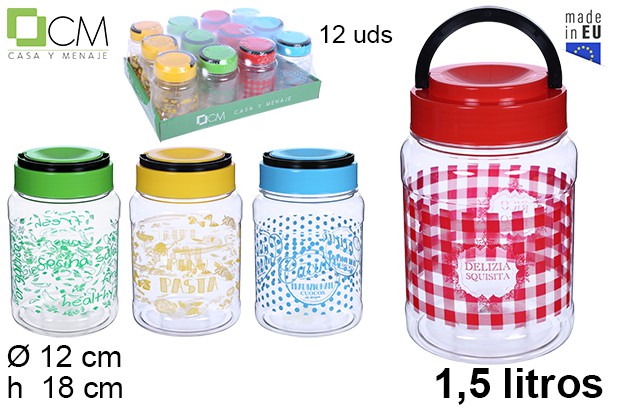 Decorated plastic jar with handle 1,5 l.