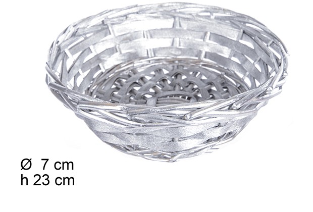 Cestino Natale in vimini rotondo argento 23 cm  