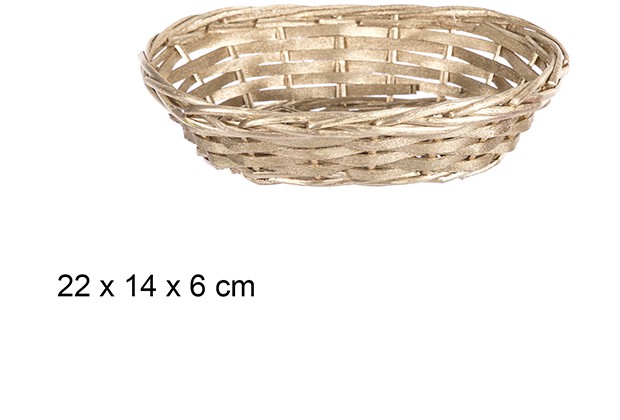 Gold oval Christmas wicker basket 22x14 cm