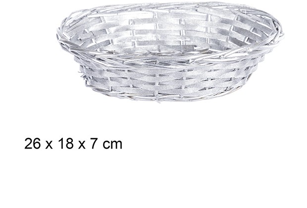 Cesta mimbre ovalada plata Navidad 26x18 cm