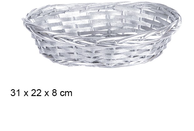 Cestino Natale in vimini ovale argento 31x22 cm 