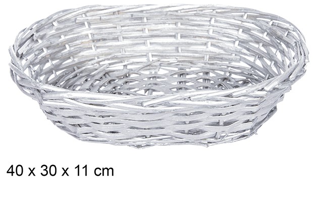 Corbeille de Noèl ovale en osier argent 40x30 cm  