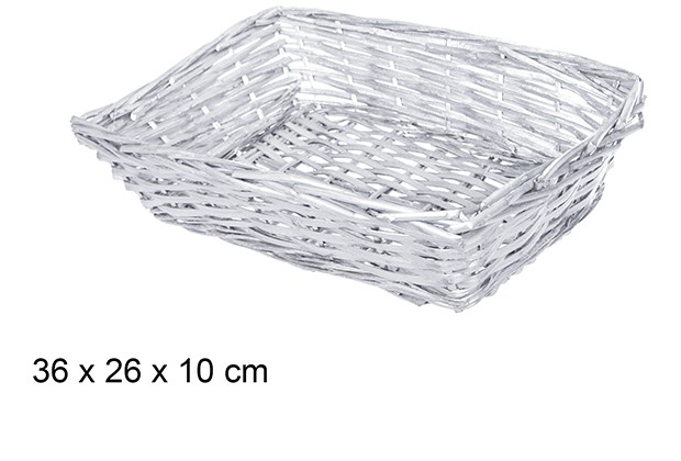 Cesto Natale vimini rettangolare argento 36x26 cm 